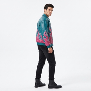 Dumela Men's Leather Bomber Jacket Breathable Quick-Dry Moto Style <b>Turn</b>-down Collar Single <b>Button</b> Closure Autumn Regular Fit - Product Image 5