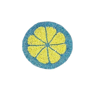 Sous-verre de luxe perlé, tapis de table décoratif, dessous de verre rond motif papillon bleu, orange et blanc - Product Image 2