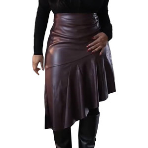 Jupe plissée asymétrique taille haute en similicuir PU pour femme, modèle best-seller, vente en gros usine - Product Image 2