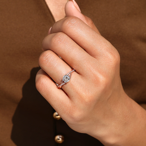 Anillo de Compromiso de Diamantes de Lujo con Banda de Corte Redondo y Engaste Pavé, Oro Sólido de 18K, Anillo de Boda Nupcial, Joyería Fina, Regalo para Mujer - Product Image 6