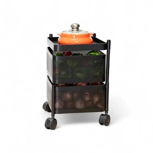 Carrito multifuncional comercial para almacenamiento de alimentos MS con recubrimiento en polvo, estante de cocina con tres cestas sólidas y ruedas de PU. - Product Image 4