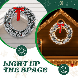 60in Pre-Lit Snow Flocked Christmas Wreath with 220 Warm White Lights 600 PVC Tips DIY Artificial Xmas Wreath - Product Image 4