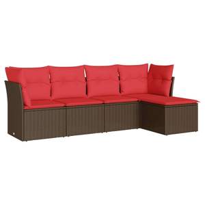 Juego de sofás de patio de ratán sintético marrón de 5 piezas con cojines, muebles duraderos para exteriores - Product Image 2