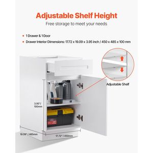 Mobile Base Bianco Shaker da 18 Pollici Non Assemblato con Cassetto, 24 Pollici L x 34,5 Pollici H, 18 Pollici L x 24 Pollici P, Pronto per l'Assemblaggio, per Cucina - Product Image 5