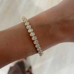 Oval Cut Lab Grown Diamond Bangles <b>Bracelet</b> Bezel Set 6.25" 14k 18k Gold Double Lock Bridal Jewelry <b>Cuff</b> <b>Bracelets</b> Wholesale - Product Image 4