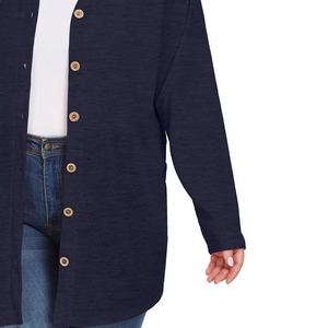 Cardigan en tricot à col en V pour femme, avec logo personnalisé, épais, à manches longues, couleur unie, boutonné sur le devant, décontracté, longueur intégrale, grande taille - Product Image 6