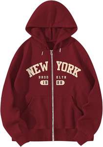 Nouvel Arrivage – Sweat à Capuche Zippé Confortable pour Femme, 100% Coton, Manches Longues, Col Rond, Épaules Tombantes, Imprimé Coloré – Meilleur Prix - Product Image 5