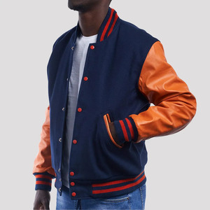 Veste universitaire personnalisée pour homme de qualité supérieure avec manches en cuir, veste bomber classique, fermeture à boutons, col et poignets côtelés - Product Image 6
