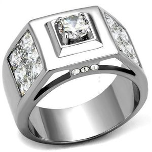 Anello in Acciaio Inossidabile Lucidato TK2220 con Zirconi Cubici di Grado AAA - Piatti e Stoviglie - Product Image 1