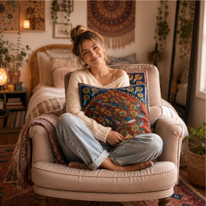 <b>Silk</b> thread Colourful Floral Design Hand embroidered <b>cushion</b> Sustainable <b>cushion</b> cover Decor Gifting Kashmiri artisan Daily use - Product Image 4