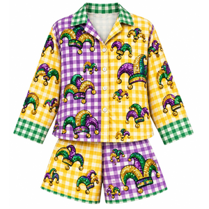 Elegante Conjunto de 2 Piezas para Mujer, Transpirable, Manga Larga, Sudadera con Cuello y Pantalones Cortos, Diseño de Flor de Lis con Lentejuelas, Atuendo para Mardi Gras - Product Image 4