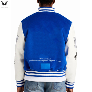 Wholesale Vintage Custom Varsity Jacket Men Premium Wool Body Cowhide Leather Sleeve Hip Hop Loose Fit Unisex College Jacket - Product Image 2