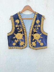 Luxury Velvet Suzani Embroidered Floral Short Lightweight Cotton Casual Vest <b>Coat</b> Handmade Ethnic Boho Waistcoat Designer Vest - Product Image 6