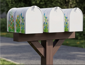 Boîte aux lettres décorative en métal galvanisé avec motif floral, montage sur poteau, boîte de dépôt de courrier extérieure, finition thermolaquée, accès frontal - Product Image 6