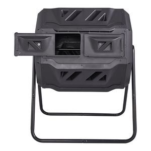 43-Gal Dual Chamber Composting Tumbler <b>Large</b> Tumbling Rotating Steel Frame Composter 2 <b>Sliding</b> Doors Aerators Bin for Compost BP - Product Image 6