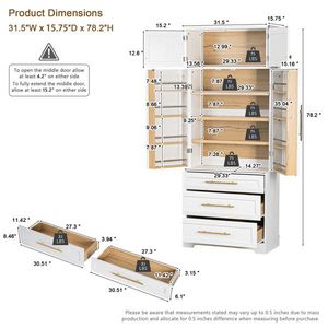 Armadio Dispensa da Cucina in Legno Massello Stile Rustico a 8 Ante con 3 Ripiani Regolabili e 3 Cassetti Grandi - 198,5 cm di Altezza - Product Image 2