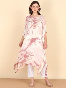 High Quality Designer Rayon <b>Kaftan</b> Tie Dyed <b>Summer</b> Daily Wear Regular Fit O-Neck Washable Three Quarter Sleeve Best Price - Product Image 6