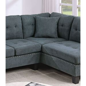 Set Divano Sezionale 2 Pezzi Nero Cenere con Chaise Longue LAF & RAF, Divano Trapuntato con Borchie in Velluto, Arredamento Soggiorno - Product Image 4