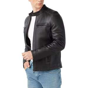 Chaqueta de Cuero para Hombre, Estilo Formal, de Piel de Oveja, Color Sólido, Bordada, con Bolsillos Delanteros con Cierre, Alta Calidad, Precio Económico - Product Image 3