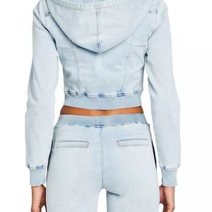 Sudadera con capucha oversize de mezclilla personalizada con borde sin rematar, estilo urbano, desgastada, con cremallera, 400 g/m², lavada y bordada - Product Image 2
