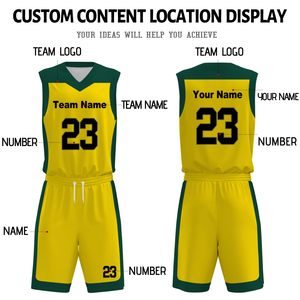 Conjunto de Uniforme de Baloncesto Personalizado Amarillo y Verde, Cuello en V, Sin Mangas, Absorbente de Humedad, con Número 23 e Impresión del Nombre del Equipo - Product Image 5