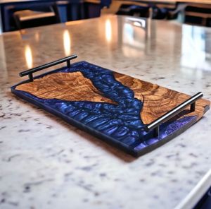 Modern Wooden And Resin Storage <b>Tray</b> For Bathroom Essentials <b>Kitchen</b> Accessories And Living Room Decor - Product Image 1