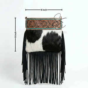 Bolso Bandolera de Cuero con Flecos de Pelo de Cabra Estilo Vaquero 2026, Bolso Cruzado de Cuero Repujado Turquesa para Mujer, Bolso Rústico de Vaquera - Product Image 2