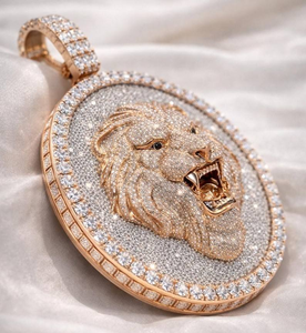 Pendentif Médaillon Tête de Lion de Luxe en Argent 925, Zircon Cubique Rond Sertie de Pierres, Bijou Hip Hop Tendance, Cadeau pour Homme - Product Image 2