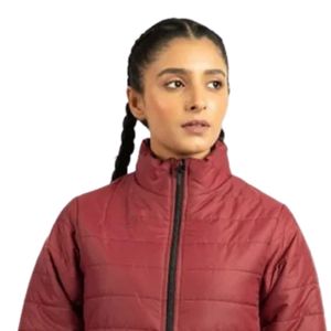 <b>Women's</b> Burgundy Quilted <b>Puffer</b> <b>Jacket</b> Full Zip High Collar Long Sleeve <b>Lightweight</b> Warm Casual Outdoor Winter <b>Jacket</b> Slim - Product Image 2