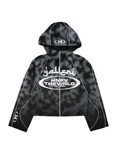 Ensemble sweat à capuche court et pantalon Hanfiye demi-ton noir et gris avec fermeture éclair |   Survêtement streetwear oversize - Product Image 2