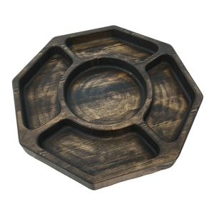 Plato dividido octogonal de madera de acacia con múltiples secciones Bandeja de servicio de madera sostenible para aperitivos, nueces y comidas para niños - Product Image 1