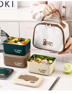 กล่องอาหารสแตนเลสสตีลทันสมัย 1 ช่อง ปลอดสาร BPA ใช้กับไมโครเวฟได้ เก็บความร้อน ป้องกันการรั่วซึม พร้อมฝาพลาสติกและชุดช้อนส้อม - Product Image 6