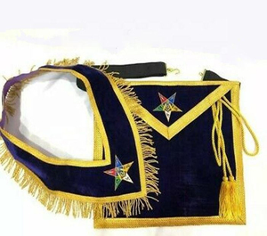 Conjunto de Mandil y Collar Masónicos OES Bordados a Mano para Patrón/Matrón, Regalia Masónica de Cuero Morado con Insignias 3D - Product Image 1