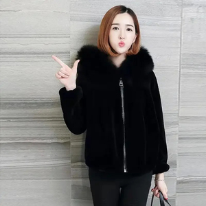 Womens Black Plush Hooded <b>Coat</b> Cashmere Thick Warm Short Jacket Korean Style Winter - Product Image 5