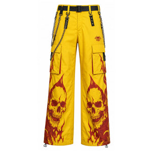 Men's Brown Wide Leg Cargo Pants High Waist Elastic Waist Printed Motorcycle Pattern Multiple Pockets Canvas Autumn Wear - Product Image 5