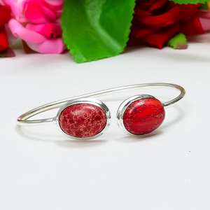 Bracelet manchette en argent sterling 925 fait main avec jaspe de sédiments marins et pierres précieuses, cadeau de fiançailles pour femme - Product Image 5