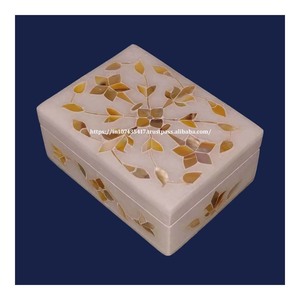 Handmade Beautiful White Mother of Pearl Shell Jewelry Packaging Marble <b>Boxes</b> for Home Decoration Thanksgiving Made of Gemstone - Product Image 4