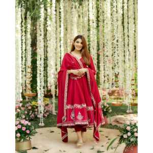 ชุดยาว anarkali ดีไซเนอร์สีแดงสิบสามมิติพร้อมด้ายปักเลื่อมเสื้อผ้าทำงานในภูมิภาคที่สง่างาม - Product Image 4