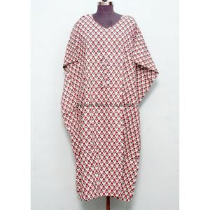 เสื้อคลุมยาวคอวีผ้าฝ้ายออร์แกนิค 100% ลายพิมพ์บล็อกดอกไม้ สำหรับผู้หญิงอินเดีย สวมใส่สบายในฤดูร้อนและฤดูใบไม้ร่วง - Product Image 1