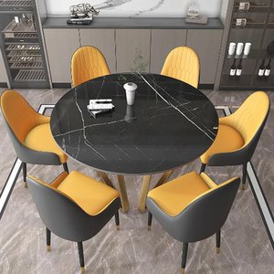 Mesa de comedor moderna de diseño nuevo con tablero de mármol y base de metal chapada en oro, mesa de comedor de metal de lujo para uso doméstico y en restaurantes. - Product Image 2