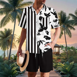 Men's Black White Printed Vintage Front Logo T-Shirt Shorts <b>Set</b> Casual Quick Dry 100% Cotton Summer Wear - Product Image 5