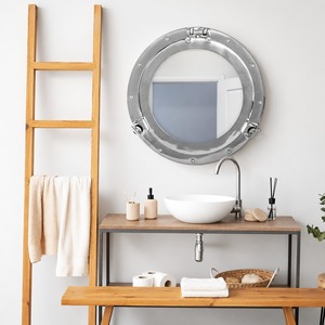 Miroir mural rond en aluminium de qualité supérieure, style nautique côtier, pour la décoration intérieure, disponible à la vente - Product Image 2
