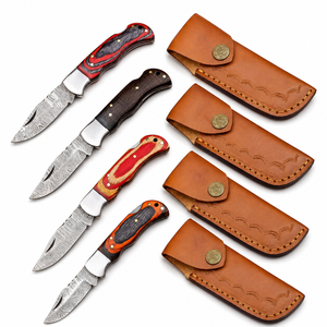 Navajas Plegables de Acero de Damasco con Mango de Madera y Funda de Cuero, Perfectas para Actividades al Aire Libre y Camping, Mango Multicolor - Product Image 6