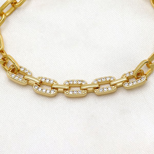 Wholesale 925 Sterling Silver CZ Paperclip Link <b>Bracelet</b> <b>Gold</b> Plated Pave Oval Chain <b>Adjustable</b> Women Jewelry - Product Image 3