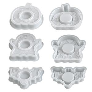 Halloween Embossed Pattern Pumpkin Ghost Bat Candle Candlestick Base Candle <b>Silicone</b> <b>Mold</b> - Product Image 5