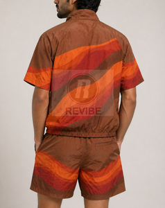 Ensemble veste et short pour homme, couleur dégradée, manches courtes, polyester respirant, coordonnés pour l'été, avec cordon de serrage à la taille et poche latérale - Product Image 5