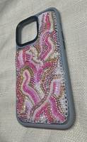 Étui de téléphone fait main en point de croix, œufs de Pâques, lapins, toile bleue et blanche, cadeau artisanal