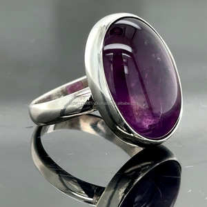 Silver Oval 925K Minimalist <b>Ring</b> with Natural <b>Amethyst</b> Stone Handmade February Stone Purple <b>Amethyst</b> <b>Ring</b> - Product Image 4