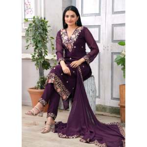 Ensemble de costumes en georgette pour femmes avec broderie séquentielle Œuvre brodée élégante - Product Image 3