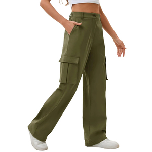 Pantalon cargo premium pour femme, collection usine OEM ODM, respirant, 100% polyester, coupe ample, délavé, décontracté - Product Image 4